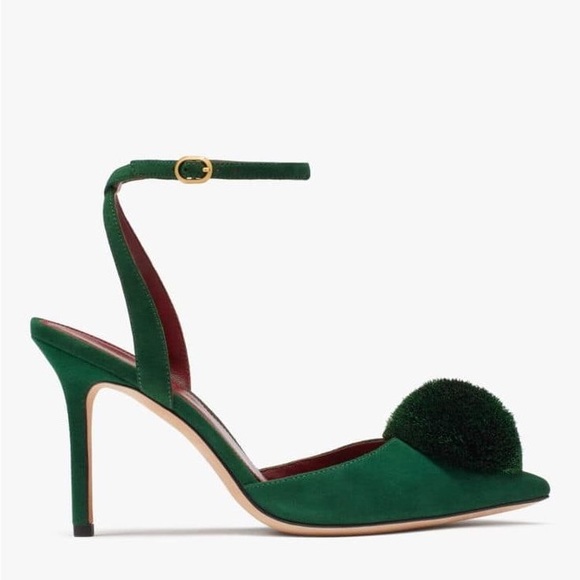 kate spade New York Women's Amour Pom Pom Ankle Strap High Heel Pumps in Green - Picture 2 of 12